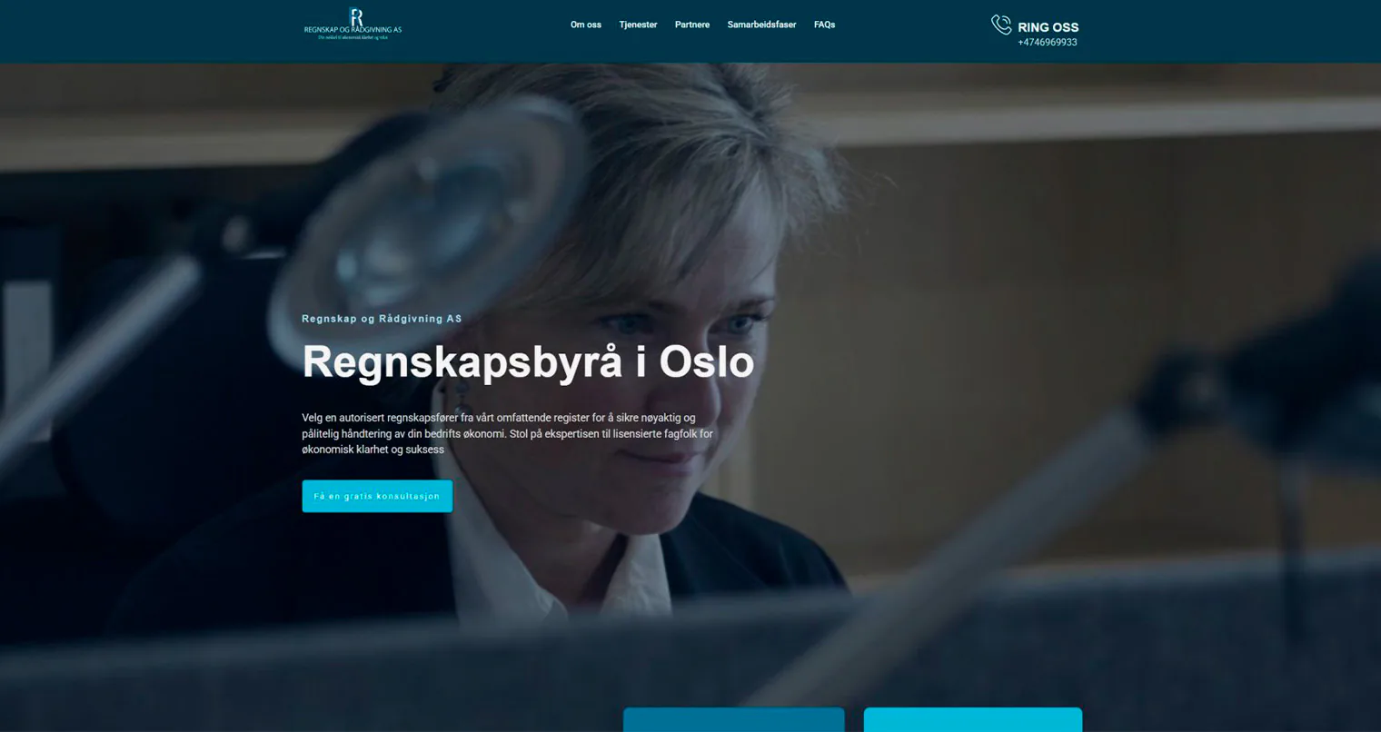 Разработка сайта для норвежской бухгалтерской компании Regnskap og Rådgivning AS